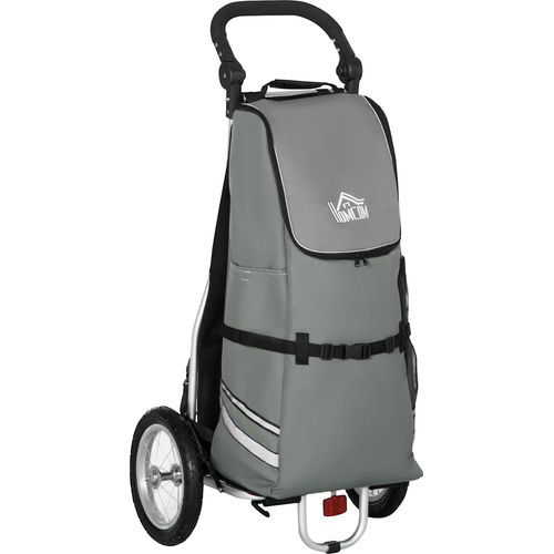 HOMCOM 2 in 1 Lastenanhänger Einkaufstrolley für Einkaufswagen Fahrradanhänger mit Verbindungsschellen für Fahrradkupplung 12 Zoll-Luftreifen 24,3 kg max 55 L Alu+Oxford Grau+Silber 53 x 43 x 110 cm