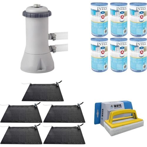 WAYS - Poolpflege - 5x Poolheizung & Filterpumpe 3407 L/u & 6 Filter Typ A & WAYS Scheuerbürste