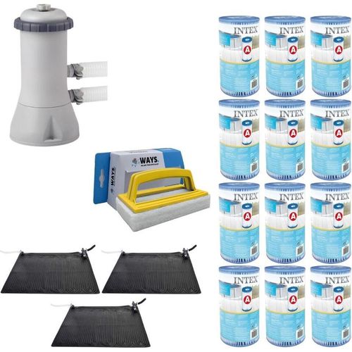 WAYS - Poolpflege - 3x Poolheizung & Filterpumpe 3407 L/u & 12 Filter Typ A & WAYS Scheuerbürste