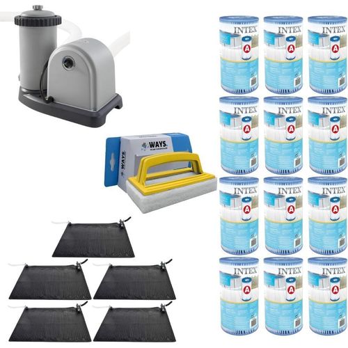 WAYS - Poolpflege - 5x Poolheizung & Filterpumpe 5678 L/u & 12 Filter Typ A & WAYS Scheuerbürste