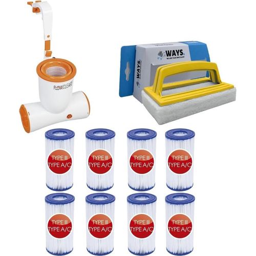 Bestway - Abschäumer 3974 L/u & 8 Filter Typ III & WAYS Scheuerbürste