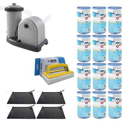WAYS - Poolpflege - 4x Poolheizung & Filterpumpe 5678 L/u & 12 Filter Typ A & WAYS Scheuerbürste