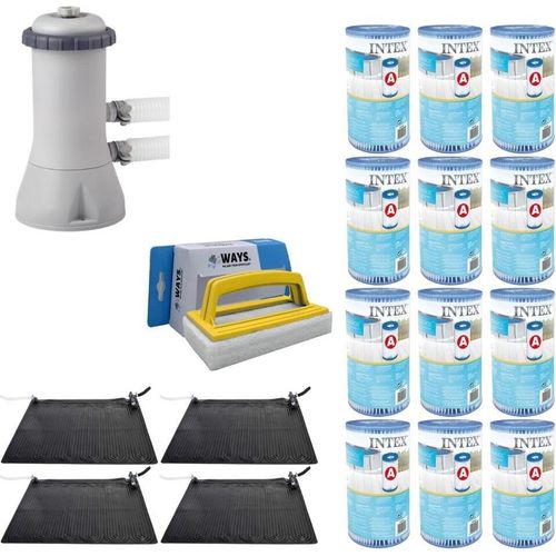 WAYS - Poolpflege - 4x Poolheizung & Filterpumpe 3407 L/u & 12 Filter Typ A & WAYS Scheuerbürste