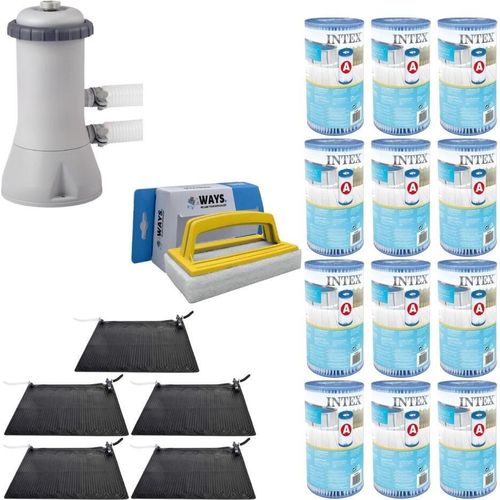 WAYS - Poolpflege - 5x Poolheizung & Filterpumpe 3407 L/u & 12 Filter Typ A & WAYS Scheuerbürste