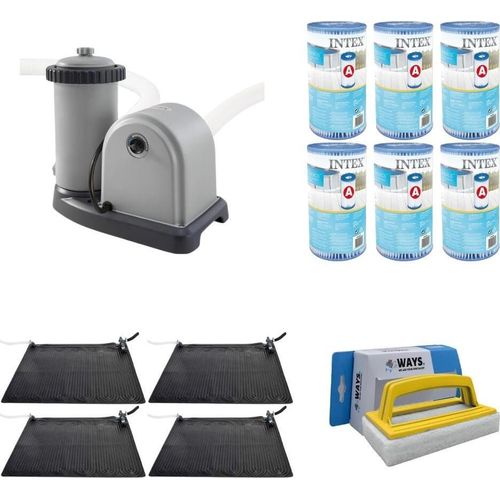 WAYS - Poolpflege - 4x Poolheizung & Filterpumpe 5678 L/u & 6 Filter Typ A & WAYS Scheuerbürste