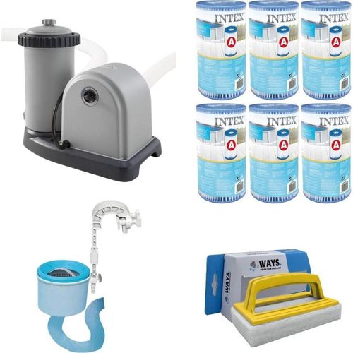Intex Abschäumer & Filterpumpe 5678 L/u & 6 Filter Typ A & WAYS Scheuerbürste