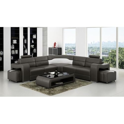 Ecksofa Sofa Couch Polster Wohnlandschaft Leder Eck Sofas Garnitur LForm Schwarz
