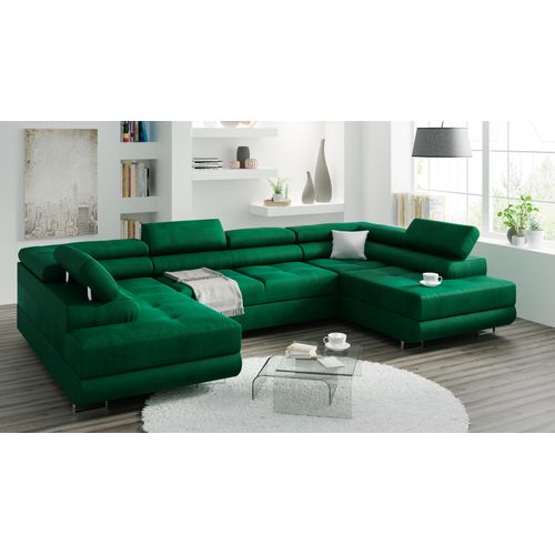 Ecksofa Miami U Eckcouch mit Schlaffunktion und Bettkasten, 338 x 203 cm Grün Kronos