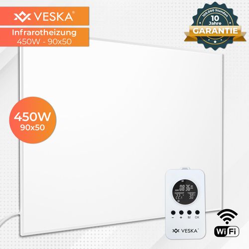 Infrarotheizung 450 Watt inkl. Thermostat APP-Funktion Wifi Fernbedienung, Timer, Elektro Wandheizung Deckenheizung Heizung Abschaltautomatik, Überhitzungsschutz - weiß