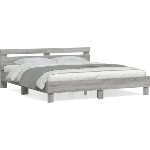 Bettgestell mit Kopfteil Grau Sonoma 160x200 cm Holzwerkstoff , Klassische Betten 2024 Neu
