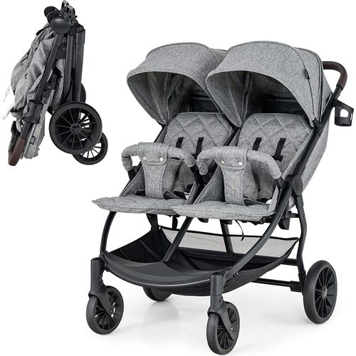 GOPLUS Zwillingskinderwagen, Buggy Kinderwagen ab Geburt, Klappbar Geschwisterwagen mit verstellbare Sonnenverdeck & Fußstützen