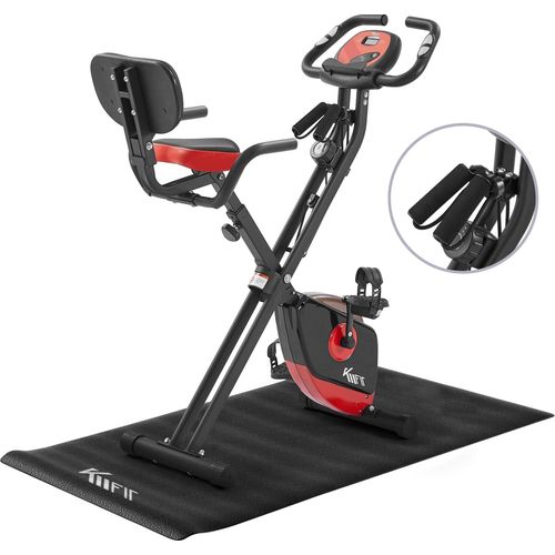 KM-Fit 2in1 Heimtrainer Ergometer Fahrrad mit LCD-Display, Fitnessbike klappbar, ninkl. Bodenschutzmatte & Handy- Halterung