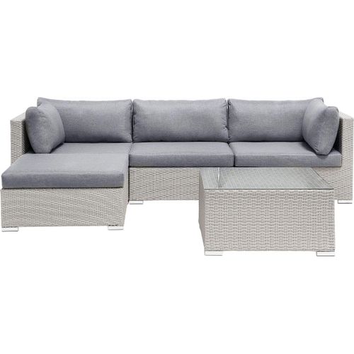 BELIANI Lounge Set Hellgrau Polyrattan 4er Set Rechtsseitig mit Auflagen Grau Modern Gartenausstattung Terrasse Outdoor