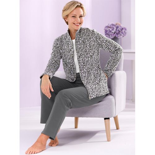 Hausanzug FEEL GOOD, Damen, Gr. 40/42, lila (anthrazit, flieder, gemustert), 75% Polyester, 20% Viskose, 5% Elasthan, Hose:95% Baumwolle, 5% Elasthan, Homewear-Sets
