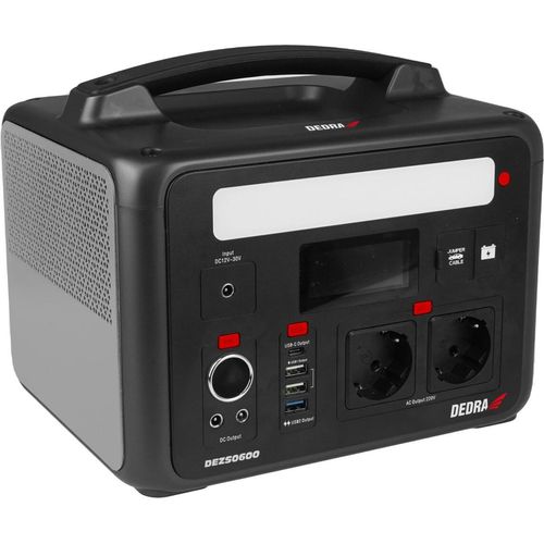 DEDRA DEZS0600, Lithium-Eisen-Phosphat (LiFePO4), 50000 mAh, AC, Zigarettenanzünder, Gleichstrom, USB, 640 Wh, 1200 W, 8,5 h