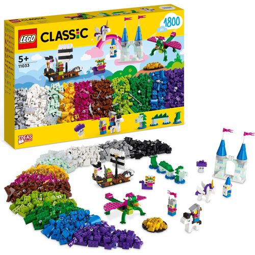 LEGO 11033 Classic Fantasie-Universum Kreativ-Bauset, Bauabenteuer mit Einhorn-Spielzeug, Burg, Drache und Piratenschiff, Spielzeug für Kinder ab 5 Jahren