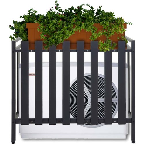 Verkleidung für Klimaanlage/Wärmepumpe HWC-K58, Abdeckung Schutzgitter Pflanzenregal, Metall 80x90x39cm grau