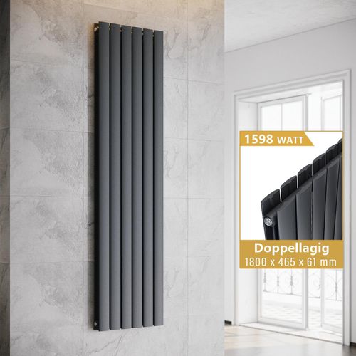 SONNI Paneelheizkörper Vertikal Heizkörper Doppellagig Anthrazit 1800×465mm