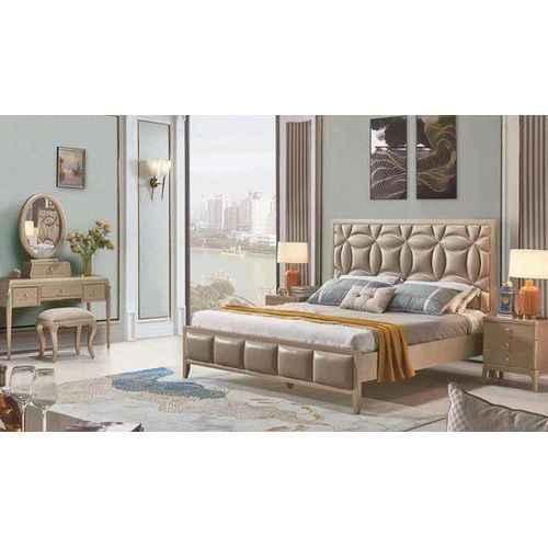 Polster Beige Doppelbetten Bett Betten Doppelbett Schlafzimmer Kunstleder Neu