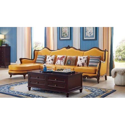 JV Möbel Klassische Ecksofa Gelbe Empire Sofa