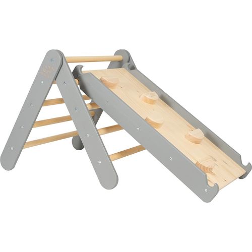 MEOWBABY Klettergerüst für Kinder - Indoor Kletterdreieck mit Rutsche/Kletterwand, Montessori Spielgeräte Pikler aus Holz, Grau