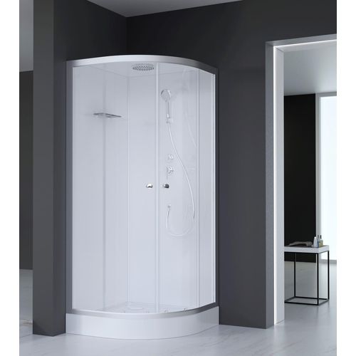 Dusche komplett MARWELL Komplettdusche Fertigdusche Silver Round 90 x 90 x 217 cm - Runddusche mit Fronteinstieg - Duschkabine mit hochwertigen Aluminiumprofilen - Einstiegshöhe 15 cm