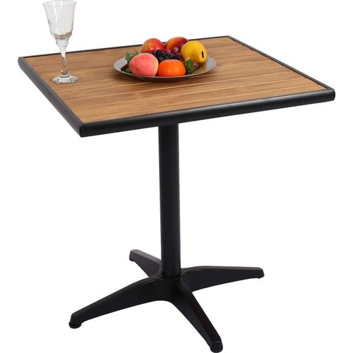 Gartentisch MCW-J95, Balkontisch Bistrotisch, Gastronomie Outdoor-Beschichtung Alu Holzoptik schwarz, teak braun
