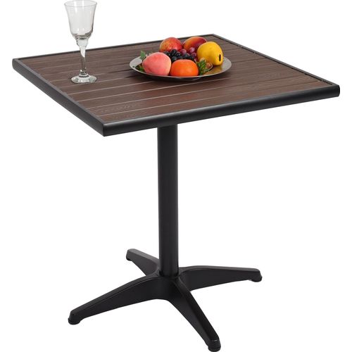 Gartentisch HWC-J95, Balkontisch Bistrotisch, Gastronomie Outdoor-Beschichtung Alu Holzoptik schwarz, dunkelbraun