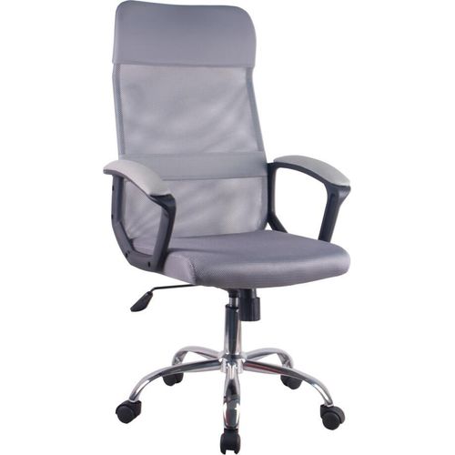 Casa Vital Bürostuhl JARANA, grau, 60x66x108/118 cm, drehbar und höhenverstellbar, Netzgewebe, Feste Armlehnen, verchromtes Fußkreuz, 100 kg belastbar