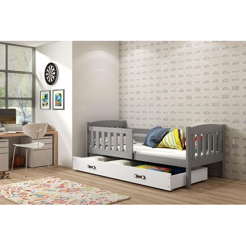 Kinderbett mit Stauraum mit Matratze 80x160 BRIGID – Graphit / Blau