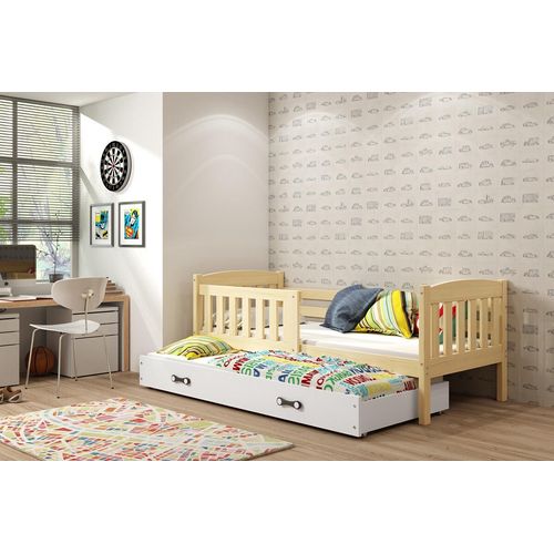 Kinderbett mit Zustellbett ohne Matratzen 80x190 BRIGID – Kiefer / Weiß