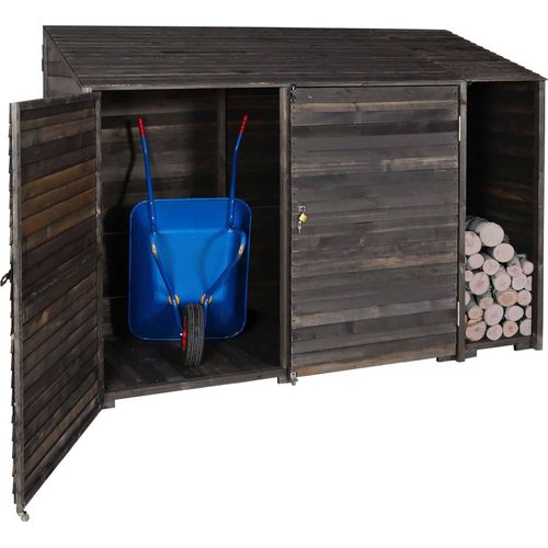 Geräteschuppen HWC-J75, Geräteschrank Gerätehaus, Holz gebeizt MVG-, 180x250x93cm anthrazit-grau