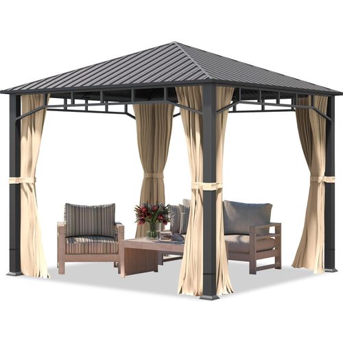 Gartenpavillon 3x3 m Stahldach Hardtop 4 Seitenteile in Champagner, Pfosten 9x9 cm