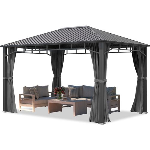 Gartenpavillon 3x4 m Stahldach Hardtop 4 Seitenteile in Grau, Pfosten 9x9 cm