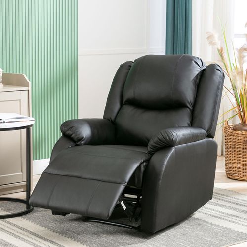 Merax Relaxsessel verstellbar Massagesessel mit Liegefunktion aus Kunstleder, TV-Sessel Fernsehsessel mit Relaxfuntion, Schwarz
