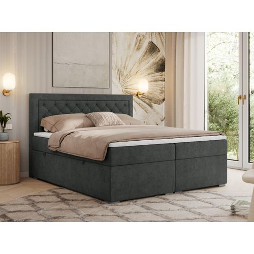 MKS MEBLE Boxspringbett 120x200 mit Bettkasten, Polsterbett 120x200 mit Matratze H4 Topper, Boxspringbett 120x200, Polsterbett 120x200, Bett 120x200 mit Kopfteil - Dunkelgrau Struktur - H4 - JASIR