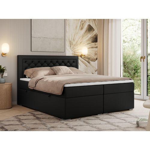 MKS MEBLE Boxspringbett 120x200 mit Bettkasten, Polsterbett 120x200 mit Matratze H3 Topper, Boxspringbett 120x200, Polsterbett 120x200, Bett 120x200 mit Kopfteil - Schwarz Kunstleder - H3 - Jasir