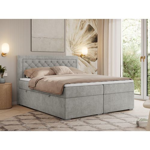 MKS MEBLE Boxspringbett 120x200 mit Bettkasten, Polsterbett 120x200 mit Matratze H4 Topper, Boxspringbett 120x200, Polsterbett 120x200, Bett 120x200 mit Kopfteil - Hellgrau Struktur - H4 - JASIR