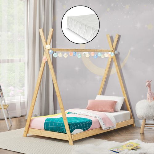 Kinderbett ’Vimpeli’ mit Matratze 90 x 200 cm Bambus
