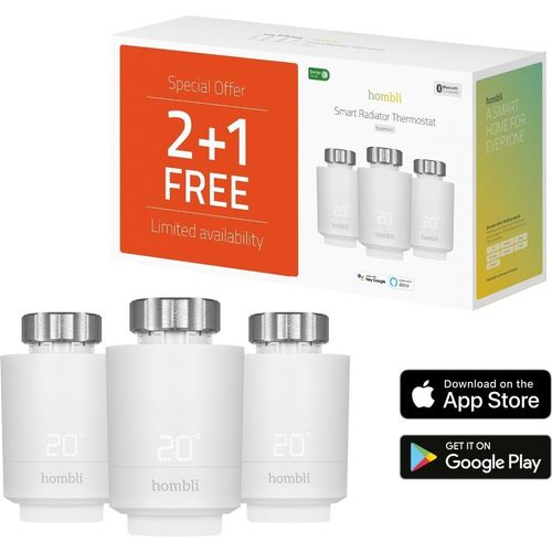 Hombli Smart Radiator Knob - Thermostatventil - Thermostatisch - Erweiterungsset 3 Stück - Verbrauchsmesser - Inkl.
