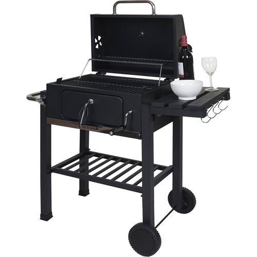 Grillwagen HWC-K93, Holzkohlegrill Standgrill Barbecue BBQ Gartengrill mit Deckel Ablagen, Stahl, 110x100x51cm schwarz