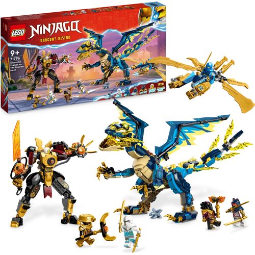 LEGO 71796 NINJAGO Kaiserliches Mech-Duell gegen den Elementardrachen, großes Set mit Drachen-Spielzeug, Action-Figur, Ninja-Flieger & 6 Minifiguren, Sammlerstück-Geschenk für Kinder, Jungen, Mädchen