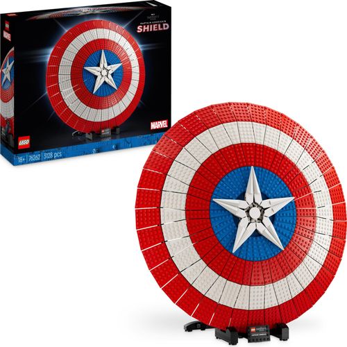LEGO 76262 Marvel Captain Americas Schild Set, Avengers-Modellbausatz für Erwachsene mit Minifigur, Namensschild und Thors Hammer, sammelbare Infinity-Saga-Geschenkidee für Männer, Frauen, Ihn, Sie