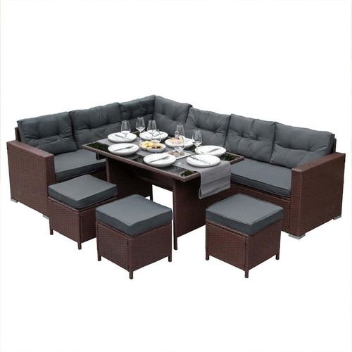 Sitzgruppe Lounge Gartenmöbel Sitzecke Rattan Polyrattan Gartengarnitur Braun