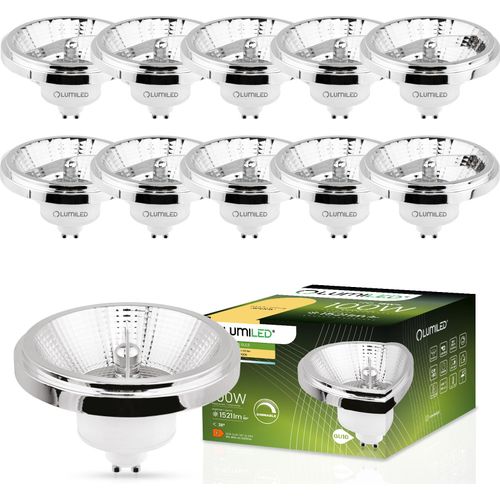 LUMILED 10x LED-Leuchtmittel ES111 GU10 Fassung dimmbar 230V 15W (Entspricht Halogen 100 Watt) Warmweiß 3000K 24° Silber 1521 lm dimmbare AR111