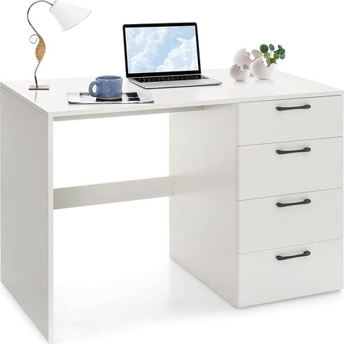 Computer-Schreibtisch mit 4 Schubladen, Schreibtisch aus Holz, Schreibtisch für Home Office mit Stauraum, Schreibtische und Arbeitsplätze 110 x 60 x 76 cm (Weiß)