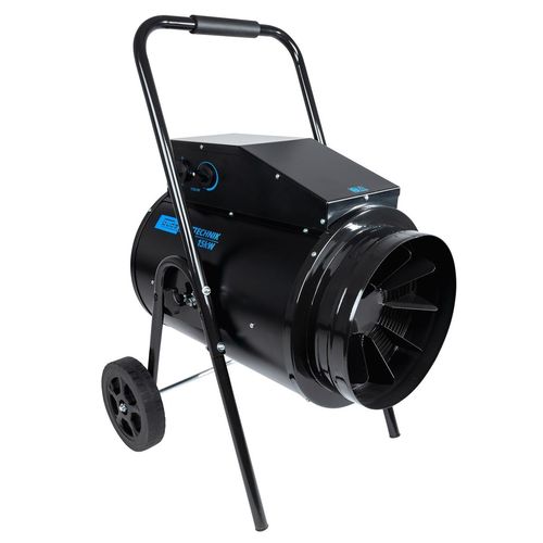 Güde Elektroheizer GEH 15 (400 Volt , 2 Heizstufen 7500 - 15000 Watt, stufenloses Thermostat, Fahrwerk) schwarz 85180