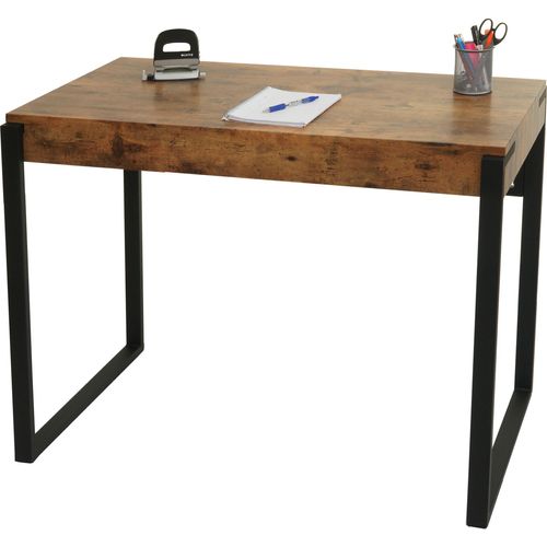 Schreibtisch HWC-L53, Bürotisch Computertisch Arbeitstisch, Metall 100x54cm dunkle Wildeiche