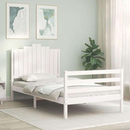 Massivholzbett mit Kopfteil Weiß 100x200 cm 3194172