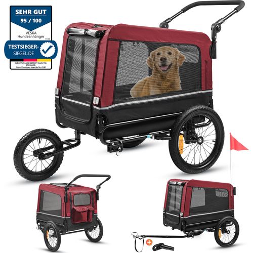Hundeanhänger 3in1 Fahrradanhänger, Hundebuggy, Jogger für Hunde, großer Laderaum 240 Liter, Hundewagen mit Dual Federung, faltbar - rot